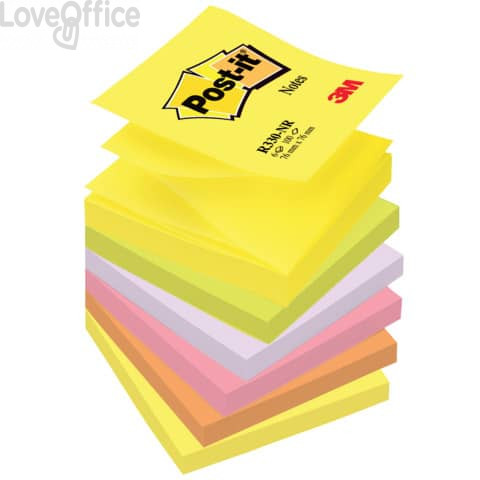 Ricariche foglietti Post-it® Super Sticky - Z-Notes - Neon - 76x76 mm (conf.6 blocchetti da 100 fogli Giallo neon, Verde neon, Viola neon, Arancio neon, Rosa neon)