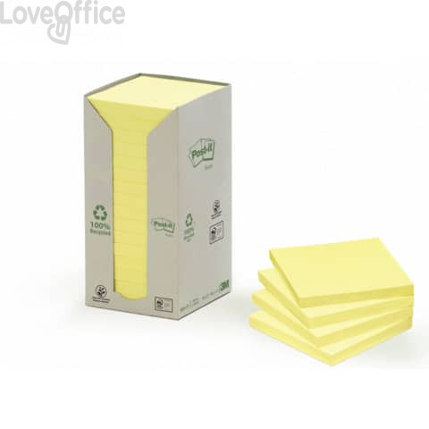 Foglietti riposizionabili Post-it® Notes in carta riciclata - Giallo - 76x76 mm - 654-1T (conf. 16 blocchetti da 100 ff)