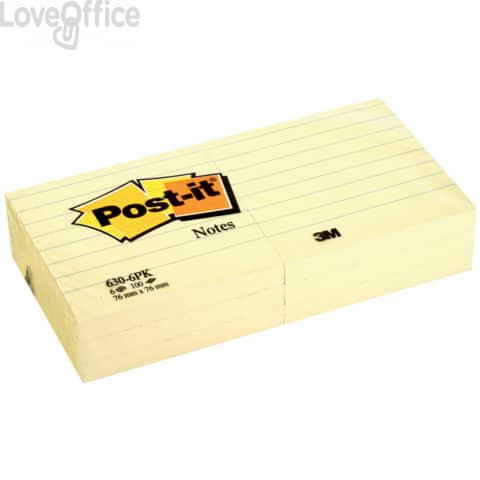 Foglietti riposizionabili Post-it® Notes Giallo Canary a righe - Giallo canary - 76x76 mm - righe (conf.6)