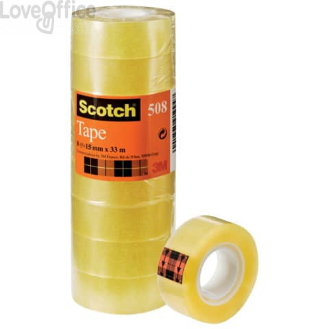 Nastri adesivi Scotch® 508 - 15 mm x 33 m - Trasparente (torre da 10 rotoli)
