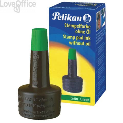 Inchiostro per timbri senza olio Pelikan flacone 28 ml Verde 351239