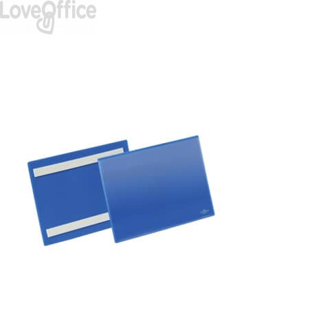 Tasche per identificazione Durable con bande adesive Blu - esterno mm. 22,3x 16,3 cm - inserto A5 orizzontale - 179507 (conf.50)