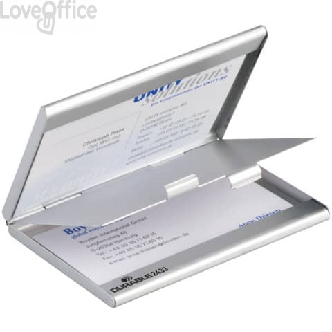 Portabiglietti da visita tascabile Duo Durable - alluminio - 9x5,5 cm
