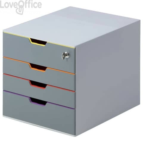 Cassettiera da scrivania con serratura - Durable Varicolor® - 28x35,6x29,2 cm - Esterno Grigio/interno multicolore