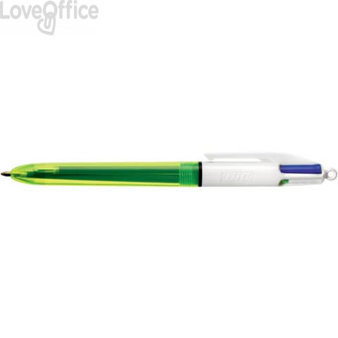 Penna a sfera 4 Colori Bic Colours™ Fluo grip - Penna a scatto 4 colori - fusto Giallo fluo Trasparente - 933948