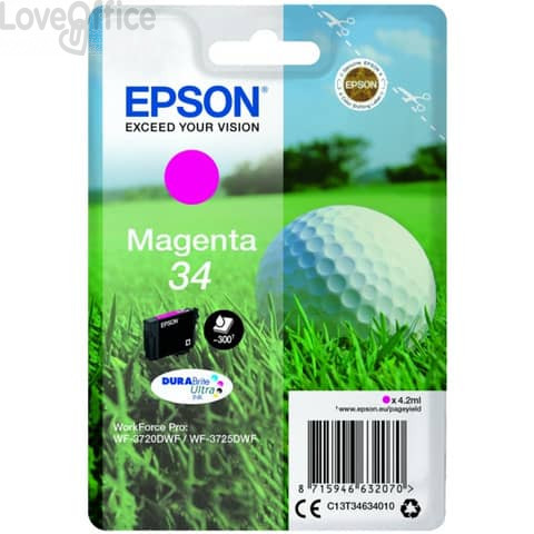 Originale Epson Ink-jet C13T34634010 Cartuccia Pallina da golf Durabrite Ultra 34 - 4,2 ml Magenta