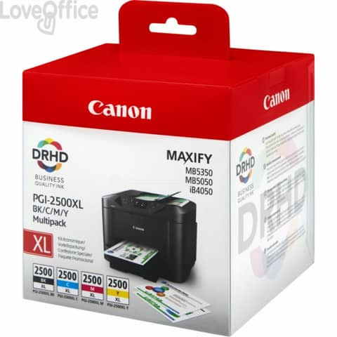 Cartucce Canon Originali 9254B004 conf.4 cartucce Ink-jet alta densità blister MULTIPACK PGI-2500XL Nero+Ciano+Magenta+Giallo 