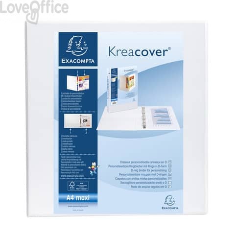 Raccoglitore personalizzabile Exacompta A4 maxi Kreacover® Bianco 4 anelli a D 60 mm - 51945E
