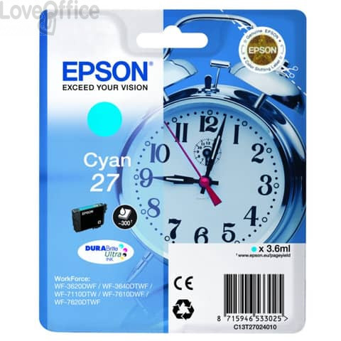 Originale Epson C13T27024010 Cartuccia Ink-jet blister RS Sveglia 27 ml. 3,6 Ciano