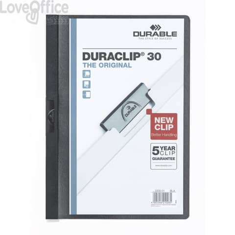 Cartellina con clip Durable DURACLIP® A4 - Dorso 3 mm - capacità 30 fogli in PVC Nero - 220001