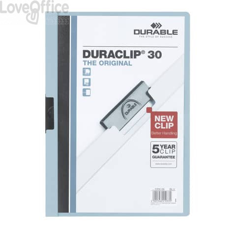 Cartellina con clip Durable DURACLIP® A4 - Dorso 3 mm - capacità 30 fogli in PVC Azzurro - 220006