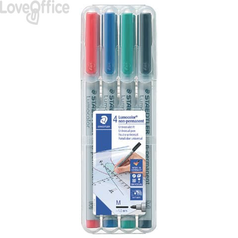 Penna a punta sintetica Staedtler Lumocolor® - Tratto M - non-permanente 315 1 mm Assortito - 315 WP4 (conf.4)