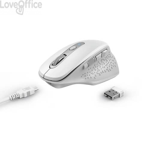 Mouse ergonomico ricaricabile wireless Trust OZAA ricevitore USB A 2.0 - portata 10 metri - Bianco - 24035