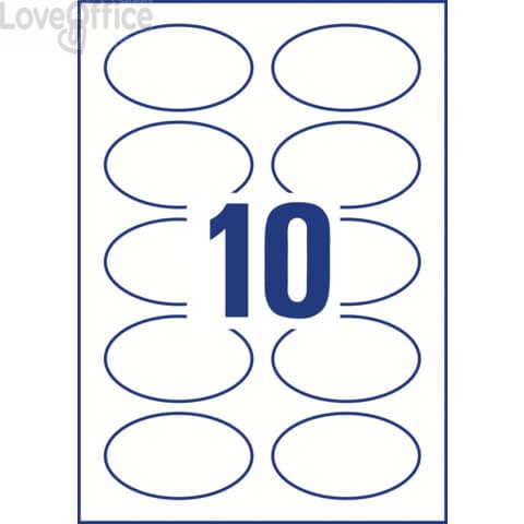 Badge adesivi per tessuti ovali Avery 85x50 mm - Bianco - 10 et/foglio - stampanti laser - L4882-20 (conf.20 fogli)