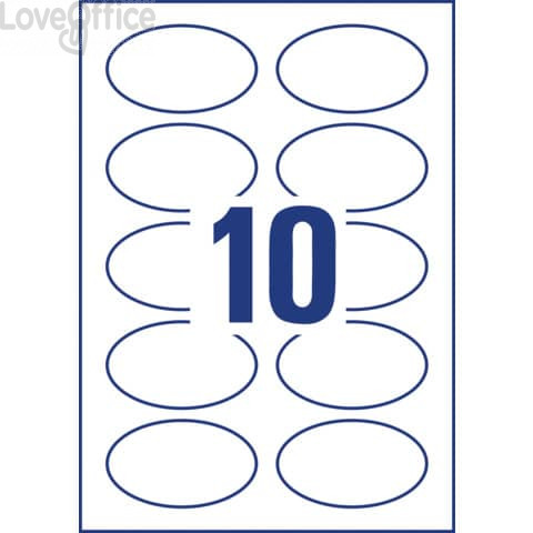 Badge adesivi per tessuti ovali Avery 85x50 mm - Bianco - 10 et/foglio - stampanti Ink-jet - J4882-20 (conf.20 fogli)