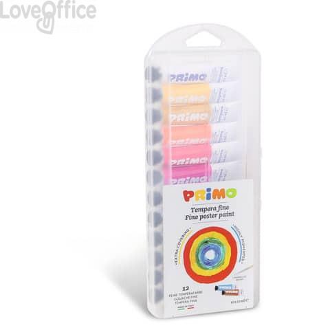 Tempere Primo 12 ml colori assortiti - scatola in polipropilene 12 tubetti + 1 pennello