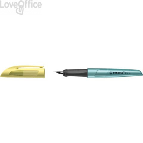 Penna stilografica Stabilo Flow Cosmetic - 0,5 mm - inchiostro Blu - fusto Giallo/Azzurro metallizzato