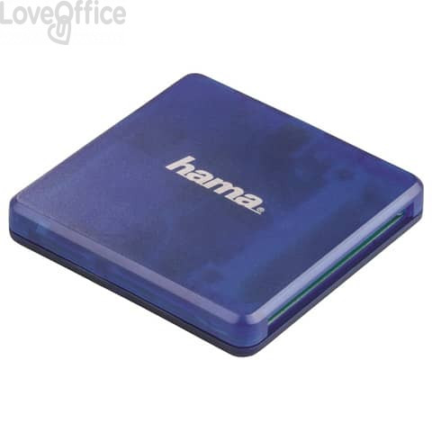 Lettore USB 2.0 con cavo per schede di memoria - SD, SDHC, SDXC, MSD, CF I e II, Polybag Hama blu