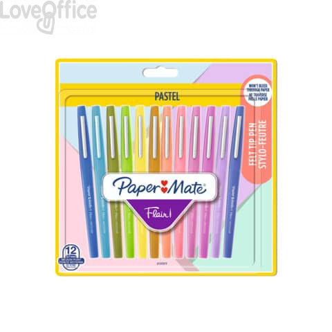 Penne punta fibra Paper Mate Flair/Nylon pastel 1.1 M - tratto 0,7 mm - assortiti (blister da 12 pezzi)
