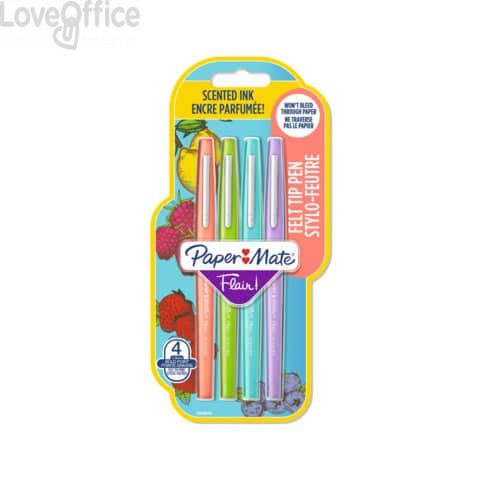 Penne punta fibra Paper Mate Flair/Nylon scented 1.1 M - tratto 1 mm - assortiti (blister da 4 pezzi)