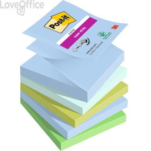 Ricariche di foglietti Post-it® Super Sticky Z-Notes Oasis - 76x76 mm - 90 foglietti cad. (conf. 5 blocchetti)