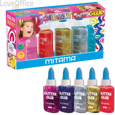 Colla Glitter Mitama Neon effetto rilievo formato 37,5 ml - colori assortiti (conf.5 flaconcini)