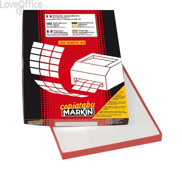 Etichette adesive Bianche Markin A4 - 210x297 mm - 100 fogli da 1 etichetta cad. - X210C503 (conf.100 etichette)