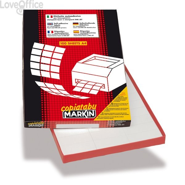 Etichette adesive Bianche Markin - 99,1x67,7 mm - 100 fogli con 8 etichette cad. - X210A450 (conf.800 etichette)