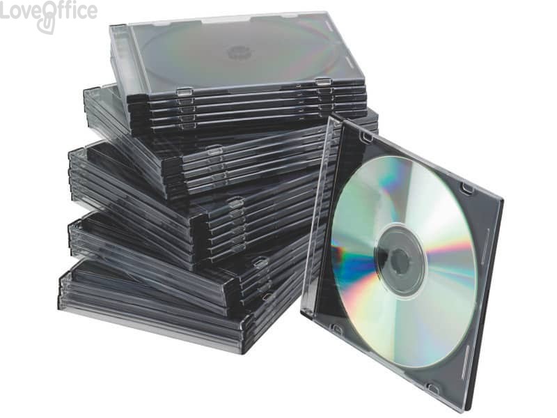Porta CD/DVD Q-Connect Slim Case standard sp. 5 mm Nero/Trasparente conf.25 pezzi - KF02210
