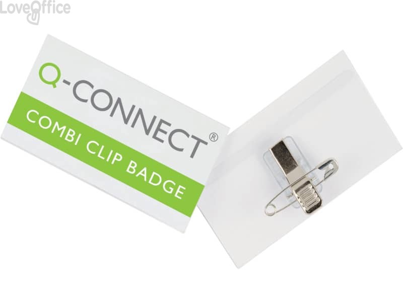Portabadge Q-Connect plastica con clip e spilla 90x54 mm - KF01567 (conf. da 50)
