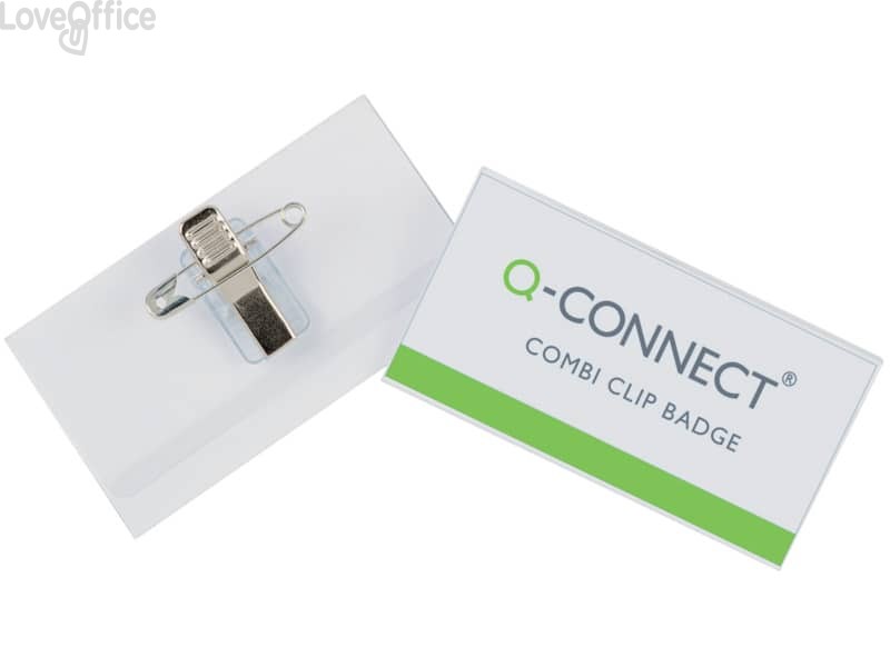 Portabadge Q-Connect plastica con clip e spilla 75x40 mm - KF01568 (conf. da 50)