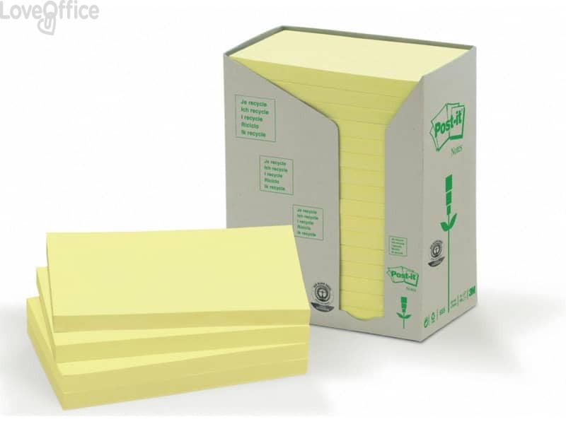 Foglietti Post-it® Notes Giallo in carta riciclata - 80x127 mm - 655-1T (conf. 16 blocchetti da 100 ff)