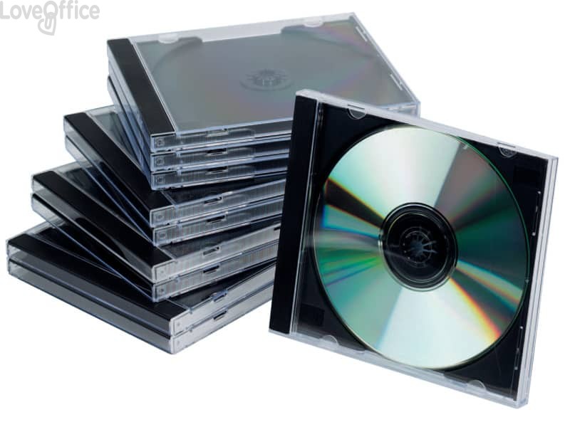 Porta CD/DVD Q-Connect Jewel case standard sp. 10 mm nero/trasparente - KF02209 (conf. da 10)