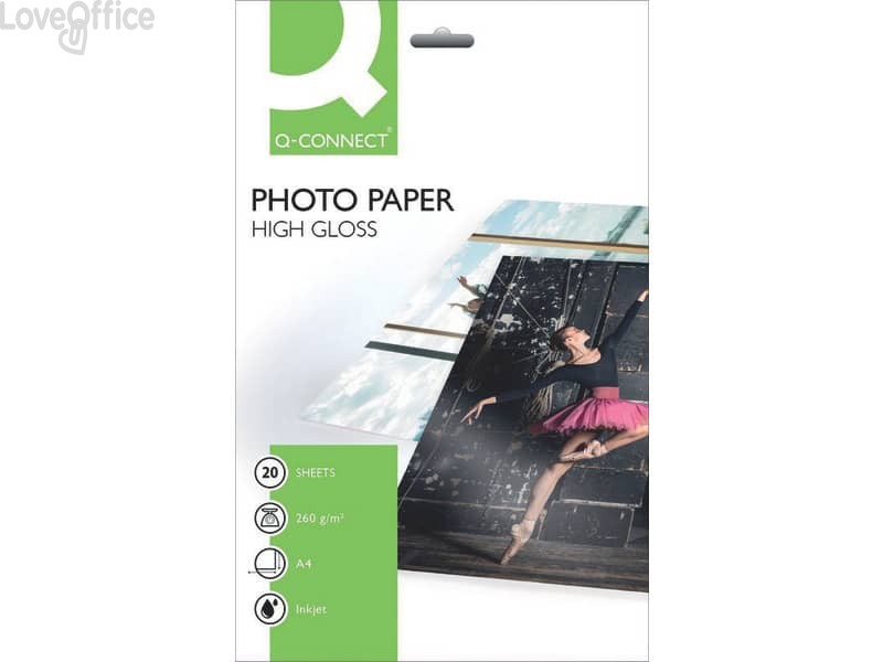 Carta fotografica Inkjet Q-Connect A4 bianco 260 g/m² lucida - KF02163 (conf. da 20 fogli)