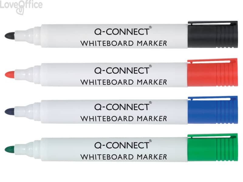Pennarelli per lavagna bianca Q-Connect 4 punta tonda 2-3 mm 4 colori assortiti (conf. da 4)
