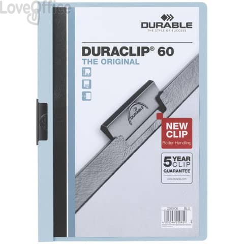 Cartellina con clip Durable DURACLIP® A4 - Dorso 6 mm - capacità 60 fogli in PVC Azzurro - 220906