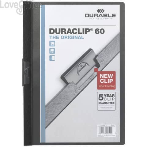 Cartellina con clip Durable DURACLIP® A4 - Dorso 6 mm - capacità 60 fogli in PVC Nero - 220901