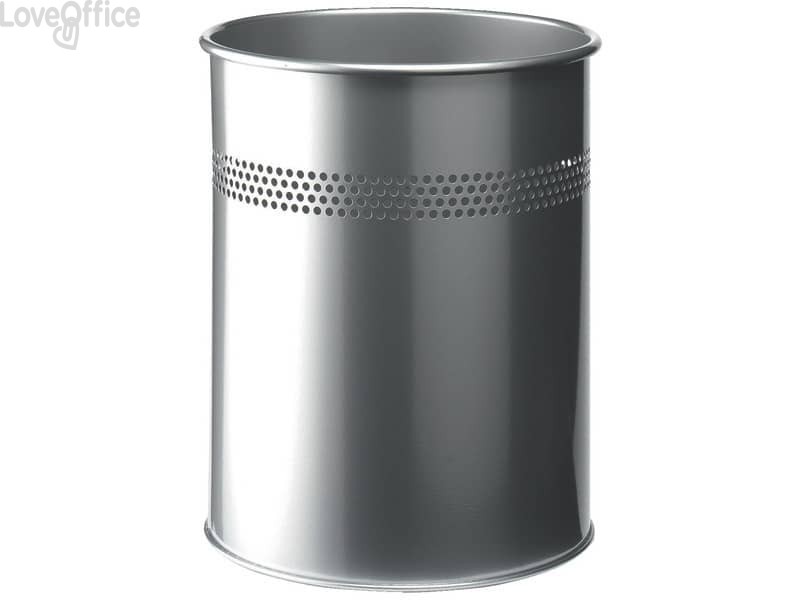 Cestino gettacarte DURABLE cilindrico con superficie perforata acciaio 15 litri - Argento metallizzato - 330023