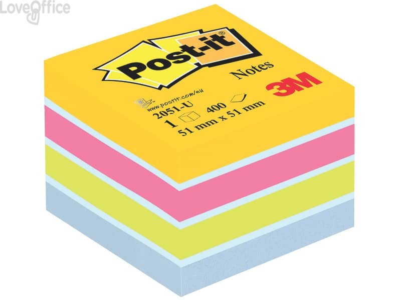 Foglietti riposizionabili colorati Post-it® Notes Minicubo Ultra Assortito - 51x51 mm - 2051-U (400 foglietti)