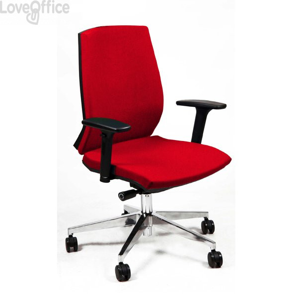 Sedia ufficio girevole Unisit Giulia con base in alluminio - Braccioli opzionali - Rivestimento ignifugo Rosso