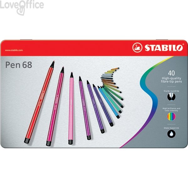 Pennarellini colorati Stabilo Pen 68 in Scatola metallo 2 ripiani - Assortito - 1 mm - da 7 anni (conf.40)