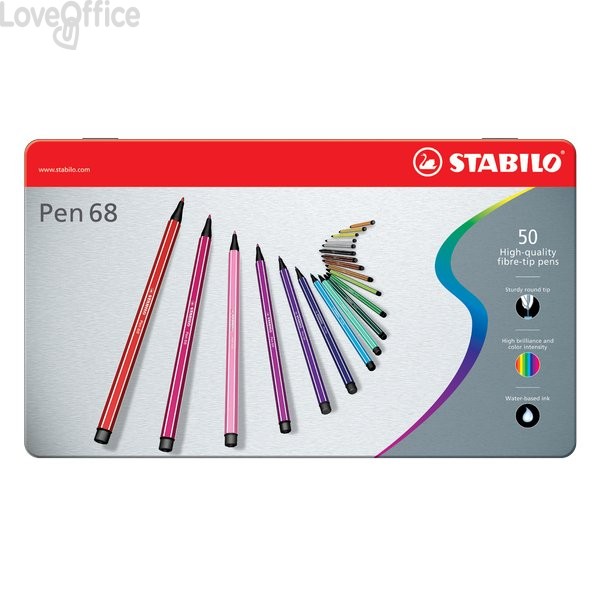 Pennarellini colorati Stabilo Pen 68 in Scatola metallo 2 ripiani - Assortito - 1 mm - da 7 anni (conf.50)