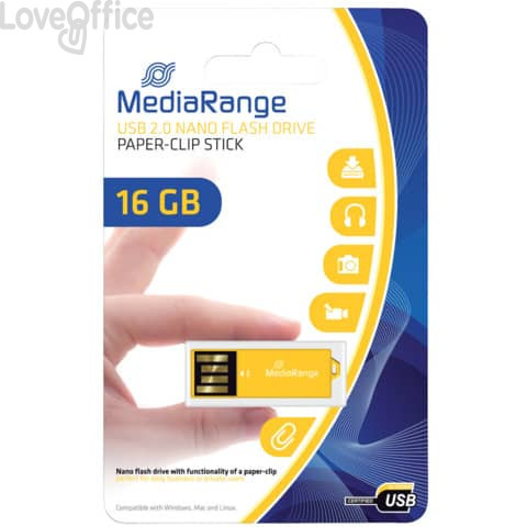 Chiavetta USB 2.0 nano - 16 Gb Media Range Giallo MR976