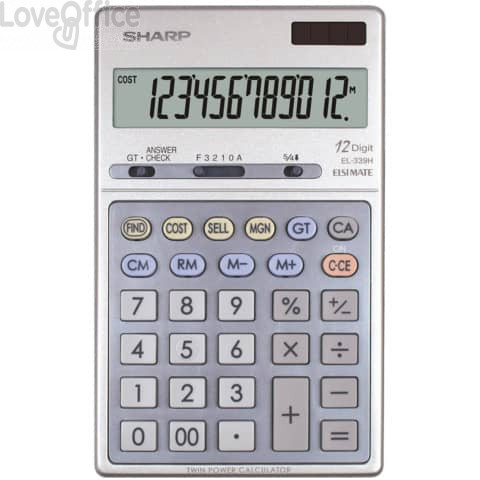 Calcolatrice da tavolo EL-339H - display LCD a 12 cifre - solare o batteria Sharp Grigio