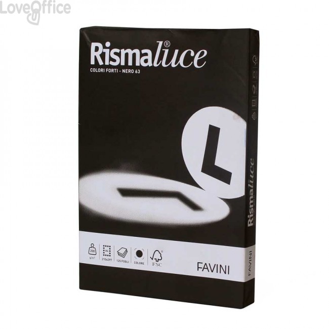 Risma carta colorata Rismaluce Favini A4 - 90 g/m² - Nero (300 fogli)
