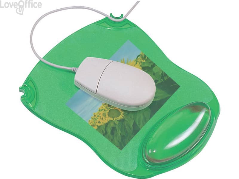 Tappetino per mouse Q-Connect con poggiapolsi in gel 22x26x2,8 cm verde trasparente - KF20086