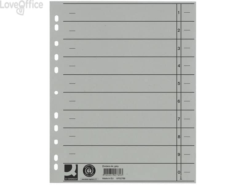 Separatore per archivio con perforazione universale Q-Connect 24x30 cm 230 g/m² grigio - KF02789 (conf.100)