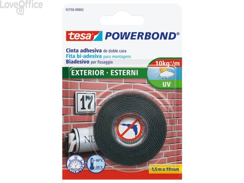 Nastro biadesivo tesa Powerbond® per Esterni - 19 mm x 1,5 m - Bianco