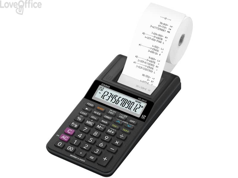 Calcolatrice scrivente CASIO display a 12 cifre - alimentazione rete o batteria 8,2x10,2x23,9 cm