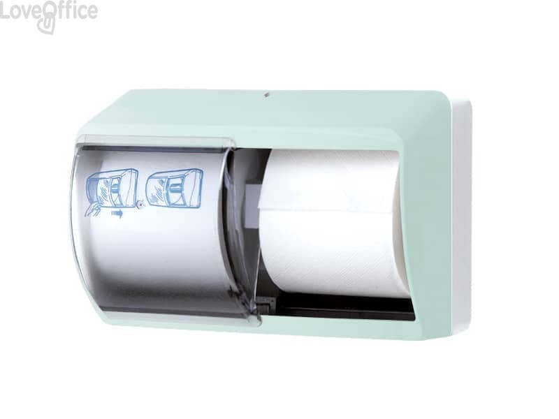 Distributore di carta igienica doppio rotolo QTS in ABS con capacità massima ø13 cm Verde opalino - E-TO/OD-S